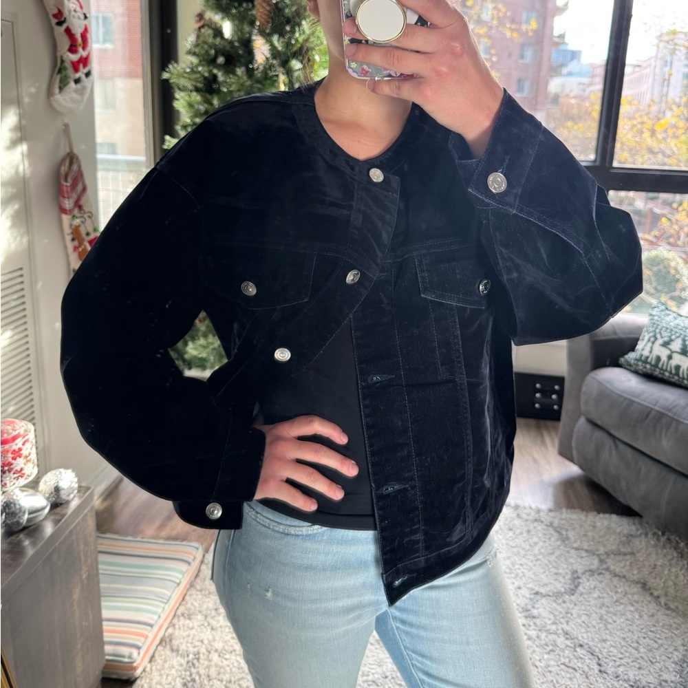Steve Madden Trucker Jacket Blue Velvet Denim